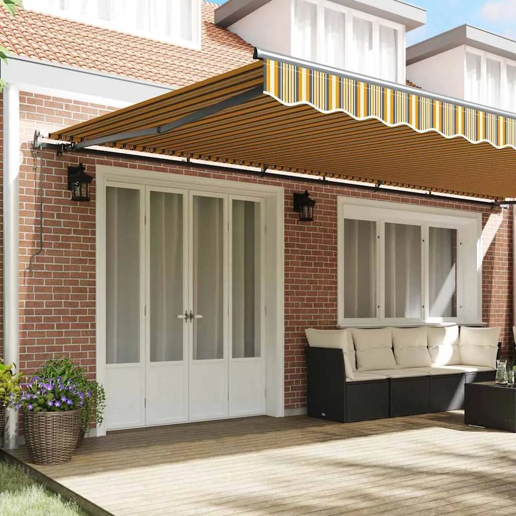 Toldo Retrátil Automático Listrado Multicolorido 600 x 350 cm