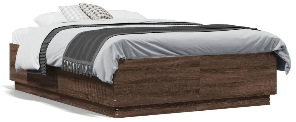 Estrutura cama c/ luzes LED derivados madeira carvalho castanho