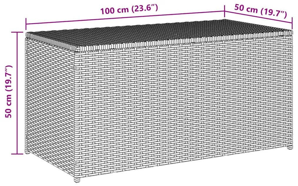 Caixa de arrumação para jardim 100x50x50 cm vime PE cinzento