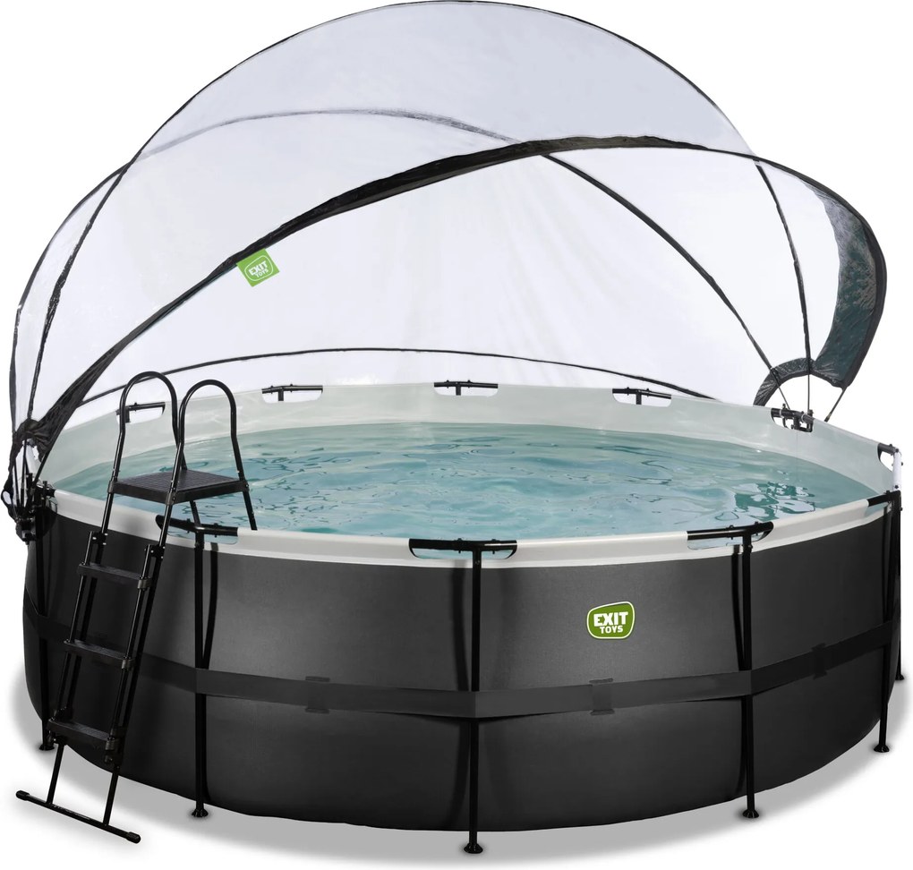 Piscina redonda Black Leather ø427x122cm com bomba de filtro de areia, cobertura e bomba de calor - preta