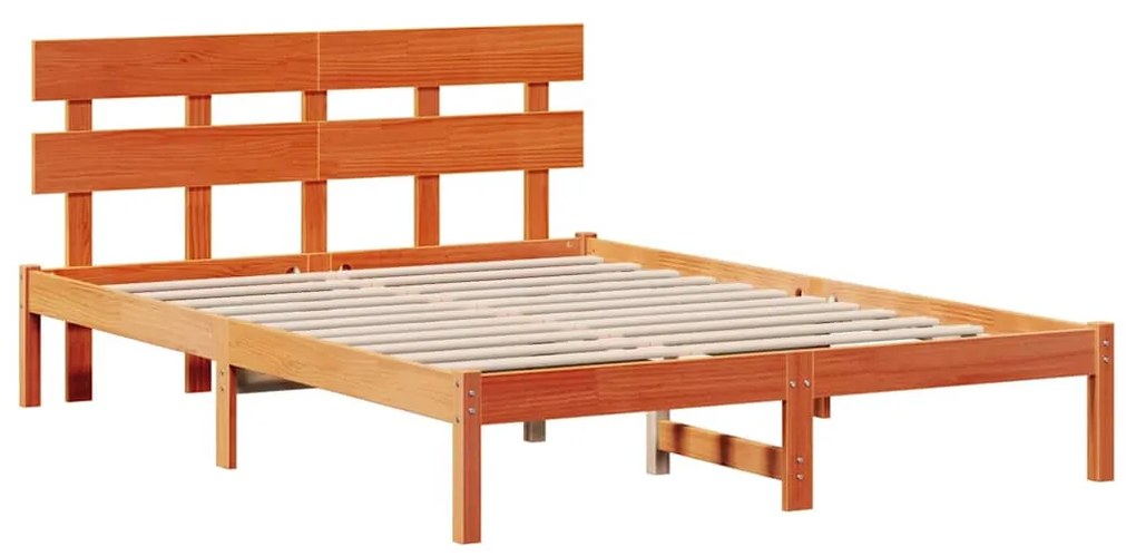 Estrado de Cama com Cabeceira Castanho Encerado 140x200 cm Madeira Sól