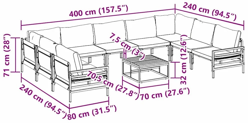 Conjunto de Sofá de Jardim 10 pcs Antracite Aço