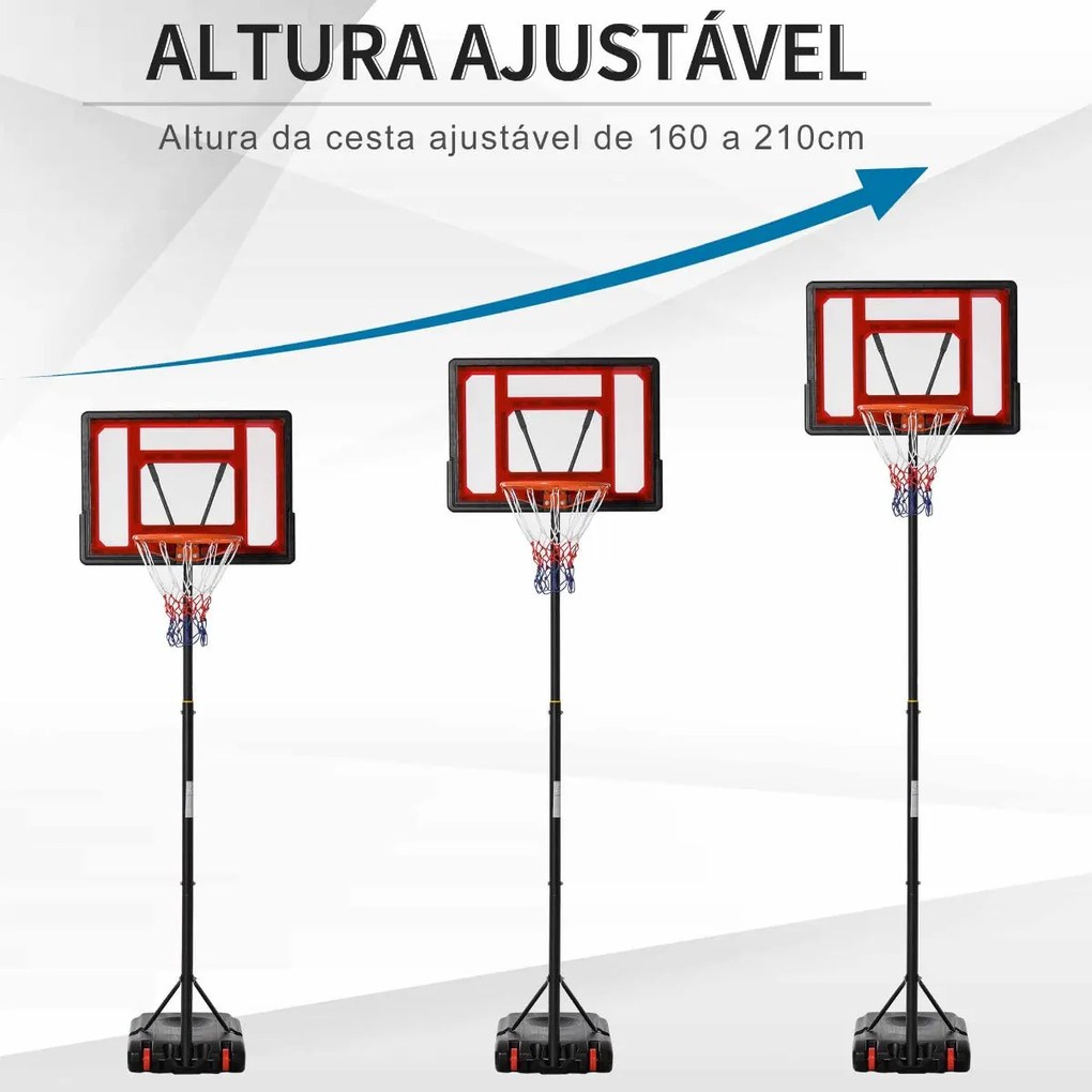 Cesto de Basquetebol com Altura Ajustável de 160-210cm