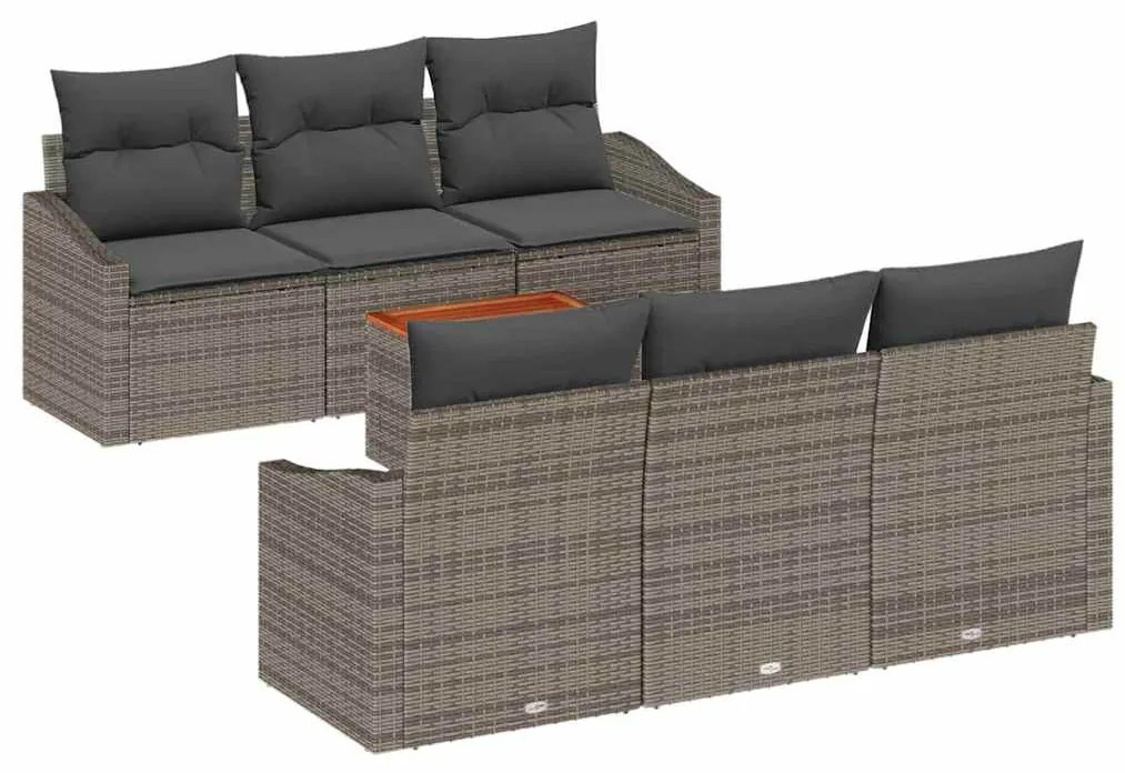 Conjunto de Sofás de Jardim com 7 peças e almofadas cinzas em rattan s