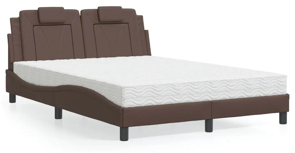 Cama com colchão 140x200 cm couro artificial castanho