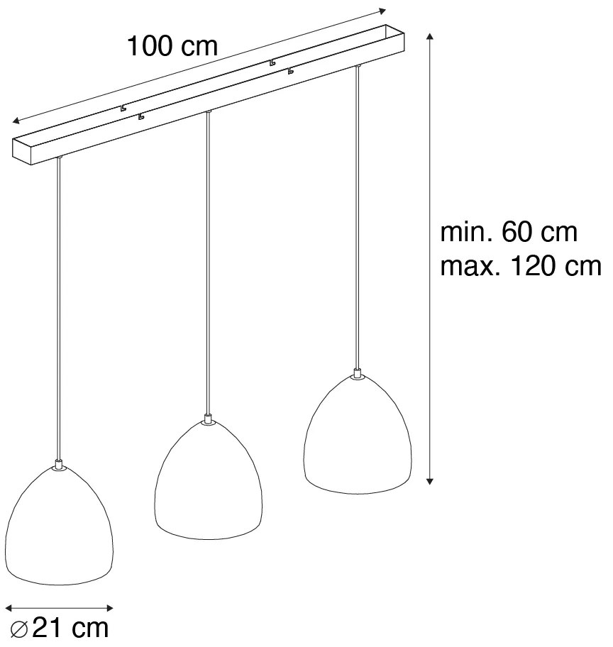 Candeeiro suspenso moderno preto com betão cinzento 3 luzes - Eton Moderno