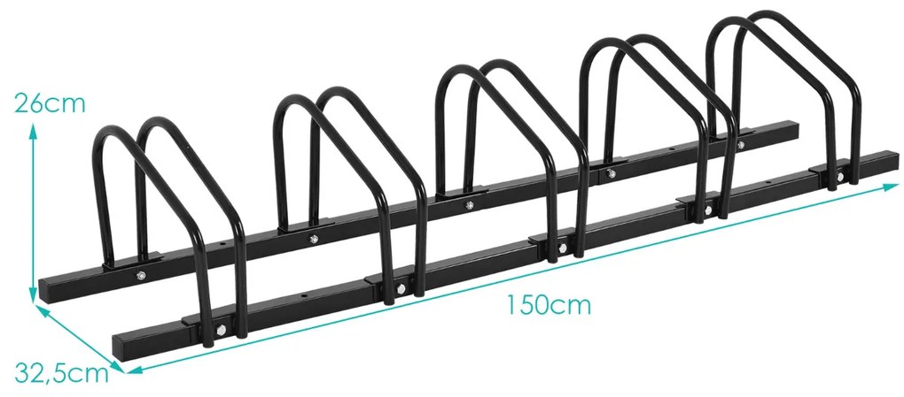 Suporte de Bicicleta para 5 Bicicletas para Casa Jardim Garagem Parque 150 x 32,5 x 26 cm Preto
