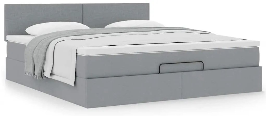 Cama otomana com colchão 160x200 cm tecido cinzento claro