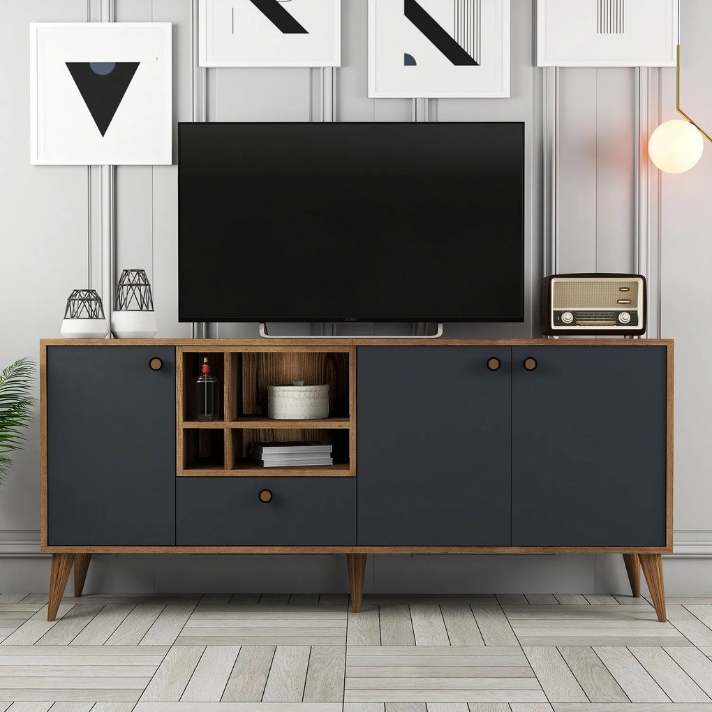 Console Napoli – Anthracite e Nogueira – 180x81x35 cm
