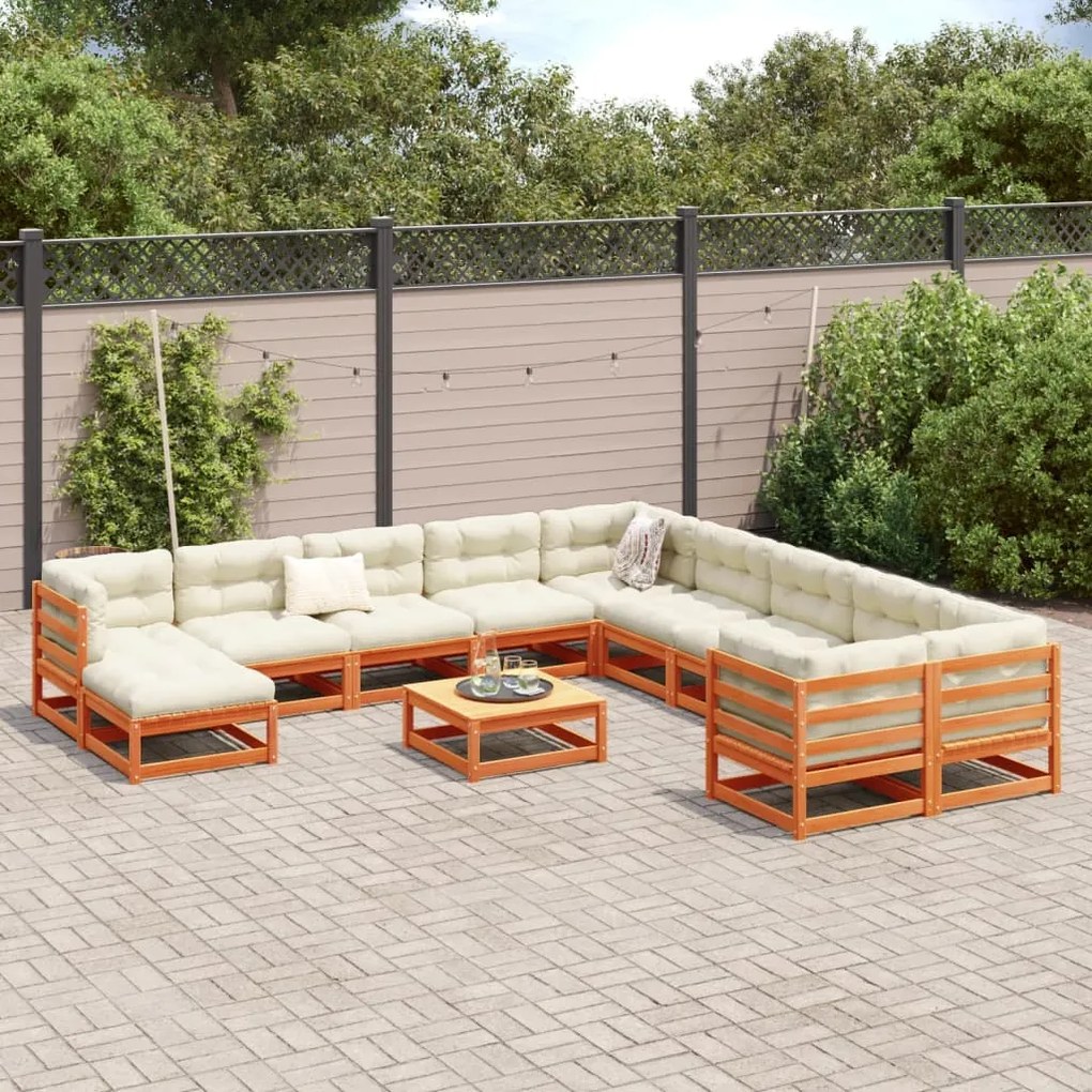 12pcs conj. sofás jardim c/almofadões pinho maciço castanho mel