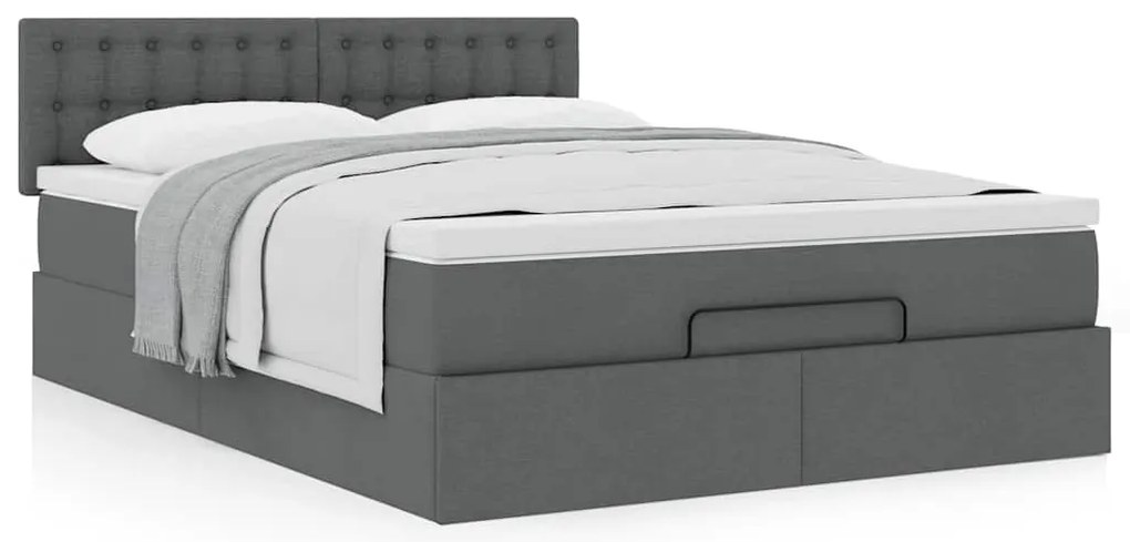 Cama otomana com colchão 140x190 cm tecido cinzento escuro
