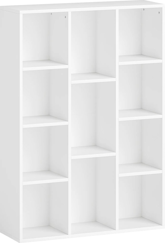 Estante de 3 Níveis Estante para Livros com 11 Compartimentos Desenho Vertical ou Horizontal 74,3x24x106 cm Branco