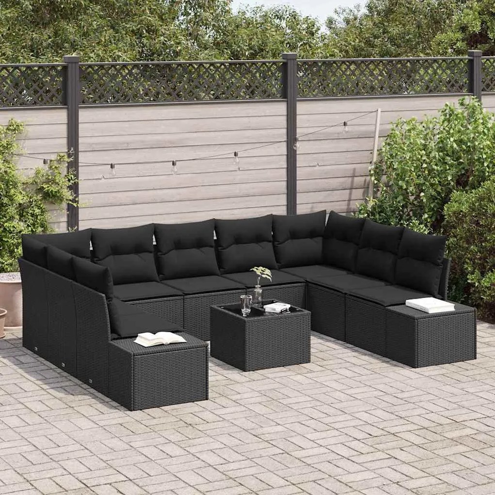 Conjunto de Sofás de Jardim com 10 peças e almofadas bege em polyratta