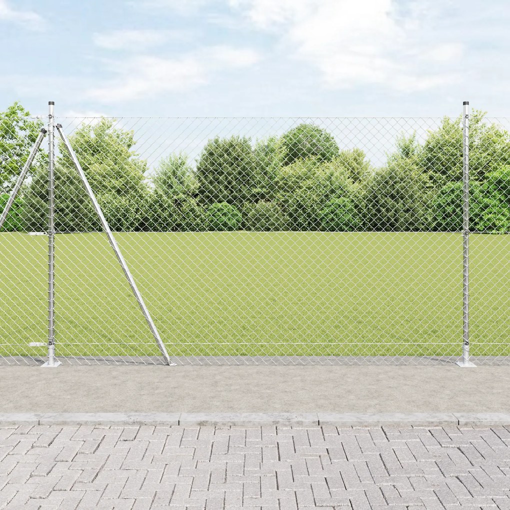 Cerca de Cadeia com 7 Postes Flangeados 1,5x10 m Aço Galvanizado
