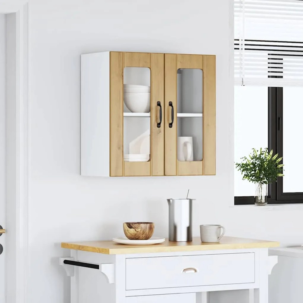 Armário de parede cozinha porta vidro Lucca carvalho artesanal