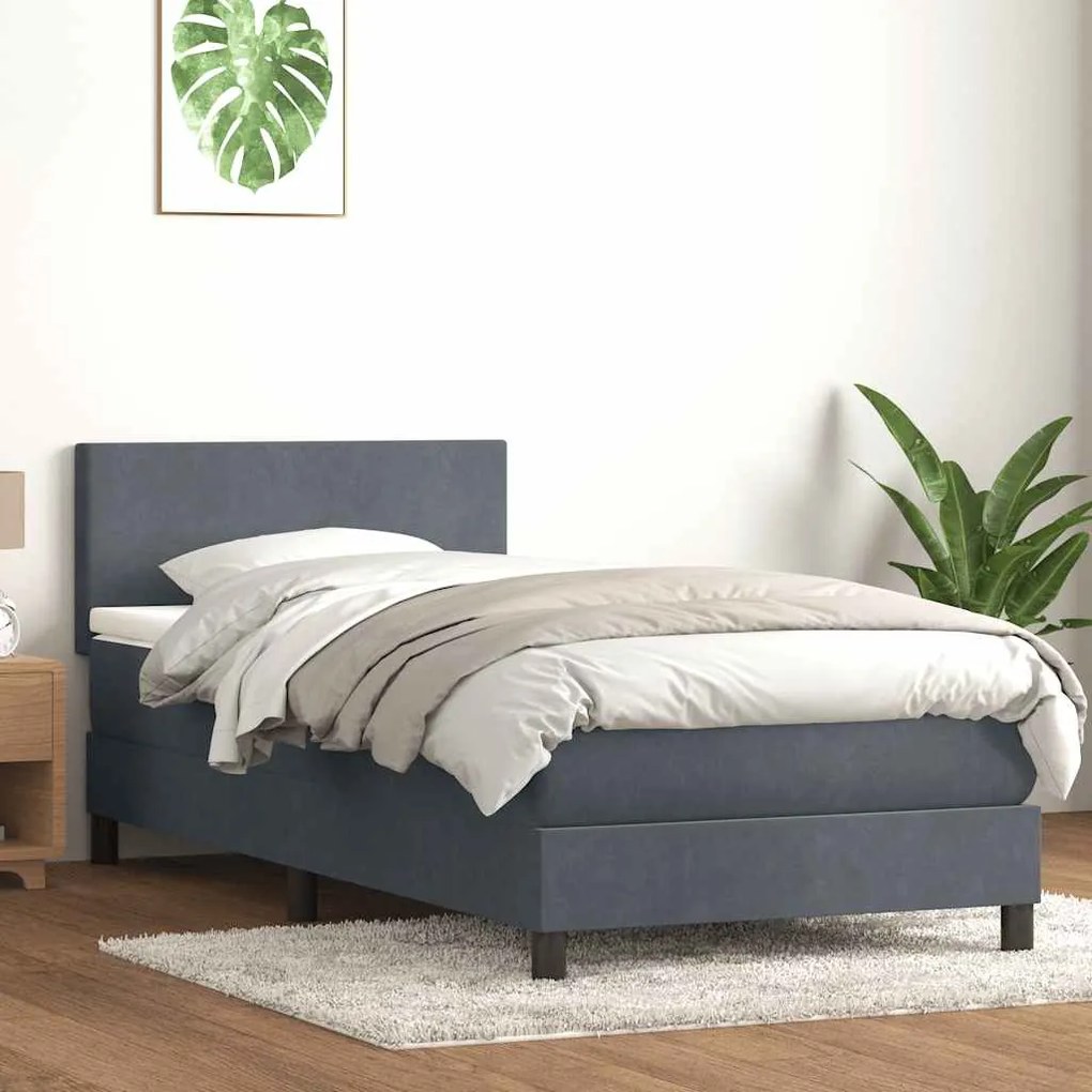 Cama com molas/colchão cinza-escuro 80x210 cm veludo