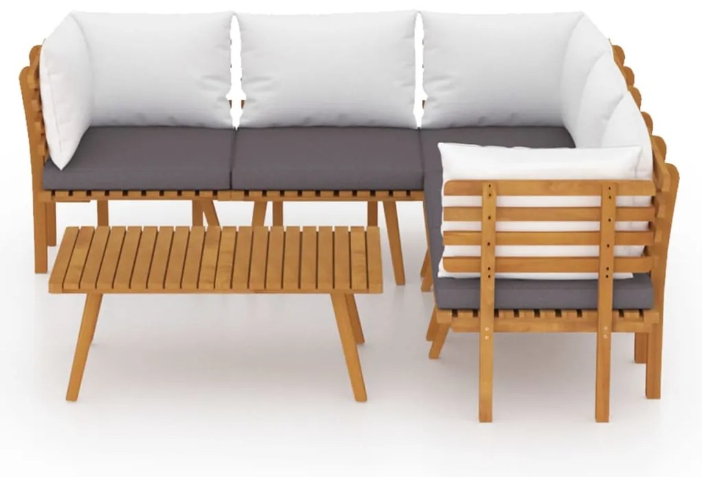 6 pcs conjunto lounge de jardim c/ almofadões acácia maciça