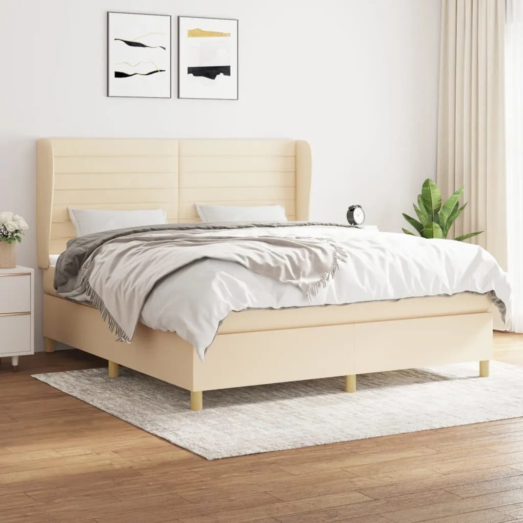 vidaXL Cama com molas/colchão 180x200 cm tecido cor creme