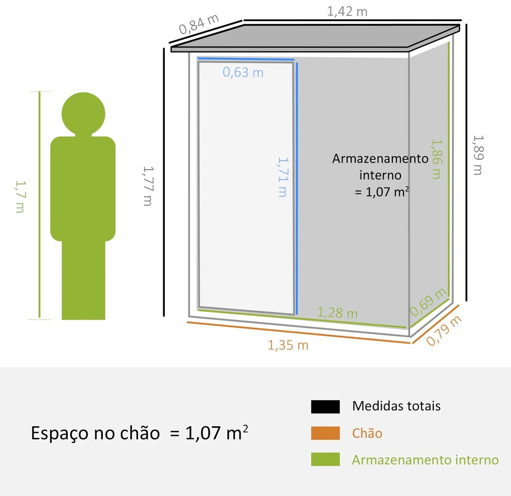 Abrigo de Jardim Metálico – 142x84x189 cm – 1,07 m² – Aço Galvanizado