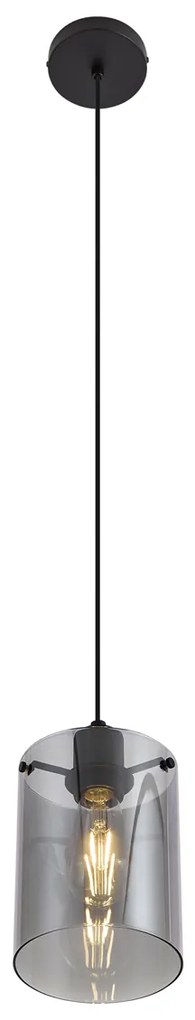 Candeeiro suspenso de design preto com vidro fumado - Domo