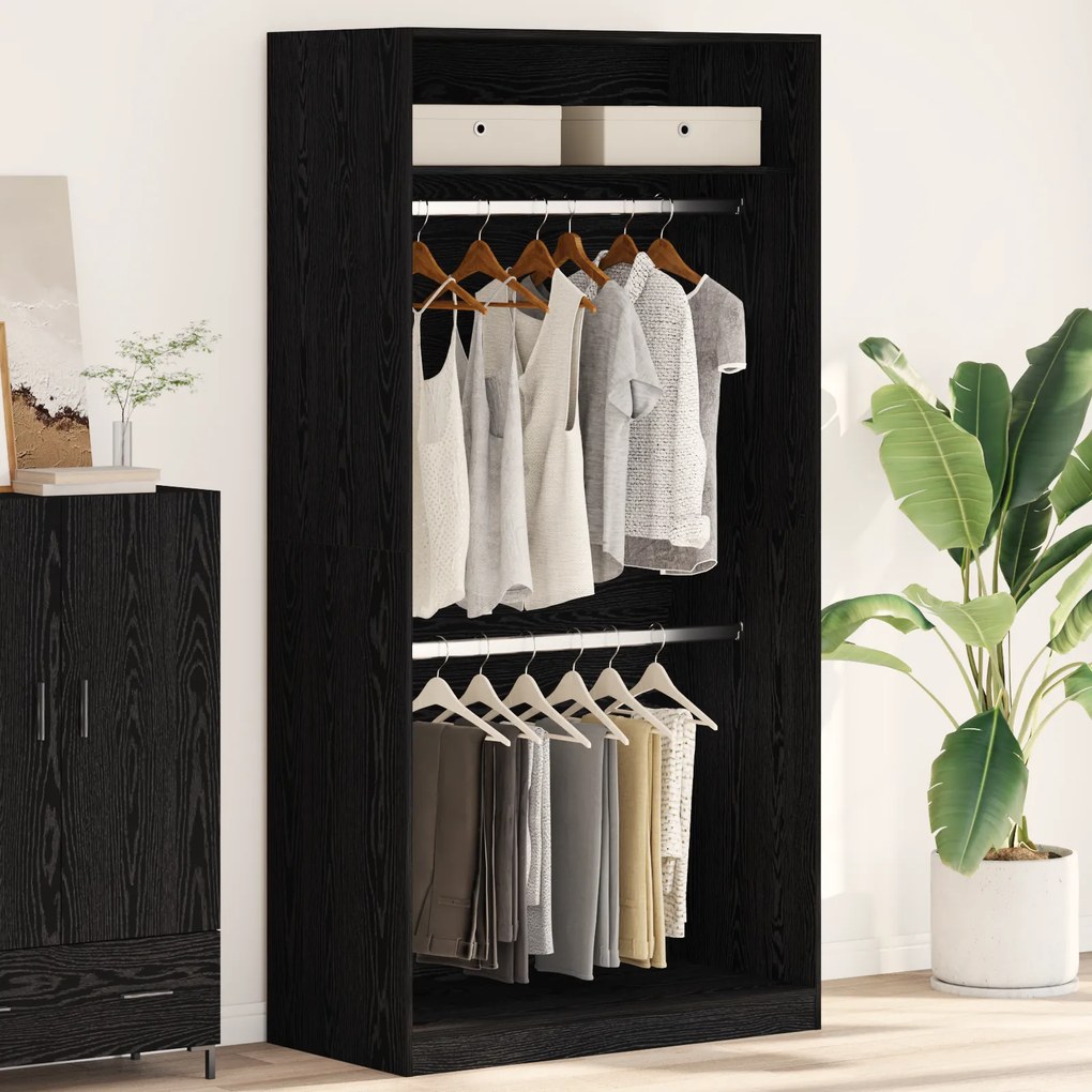 Guarda-roupa de Carvalho Preto - 100 x 50 x 200 cm, feito de madeira e