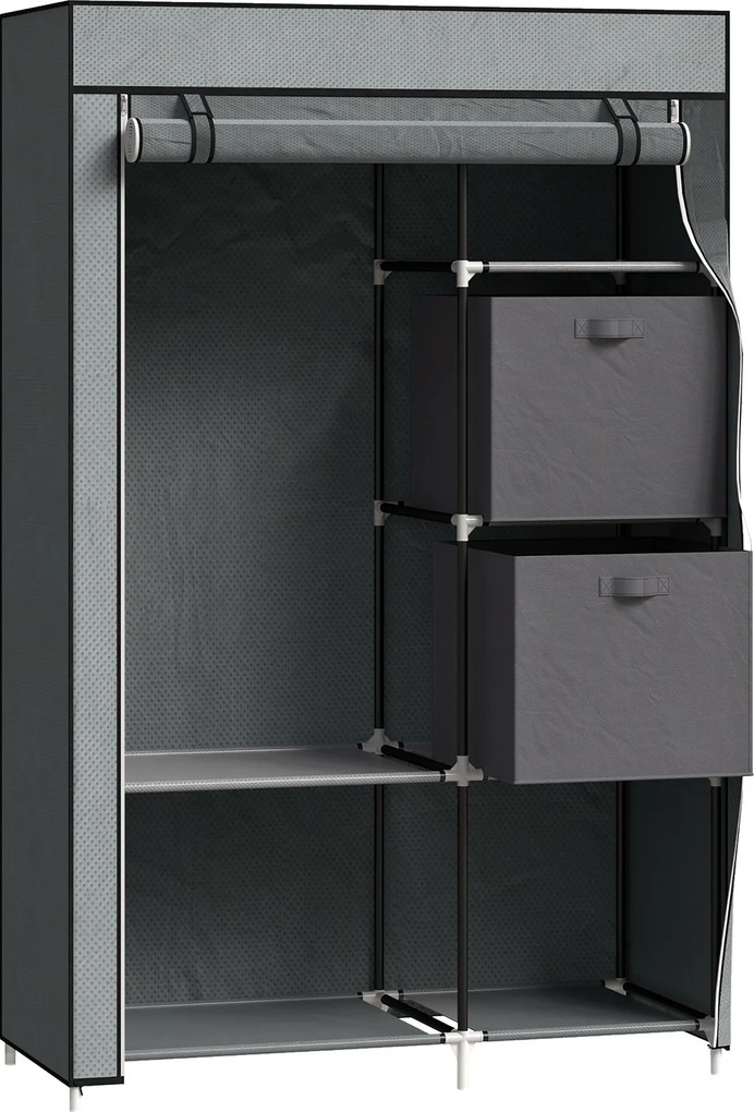 HOMCOM Armário de tecido, armário dobrável, 1 barra para pendurar, 6 prateleiras, 102 x 42.5 x 162.5 cm, Cinza | Aosom Portugal