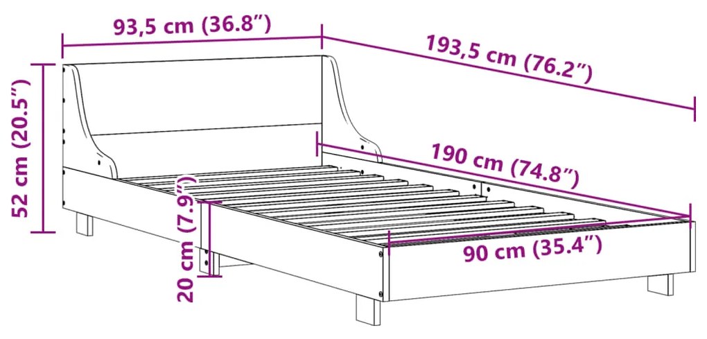 Estrutura cama c/ cabeceira 90x190 cm pinho maciço castanho-mel