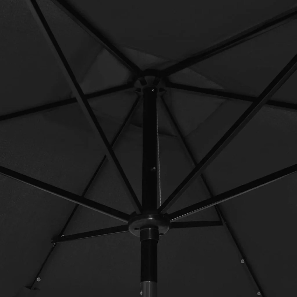 Guarda-sol de jardim com luzes LED e poste de aço 2x3 m preto