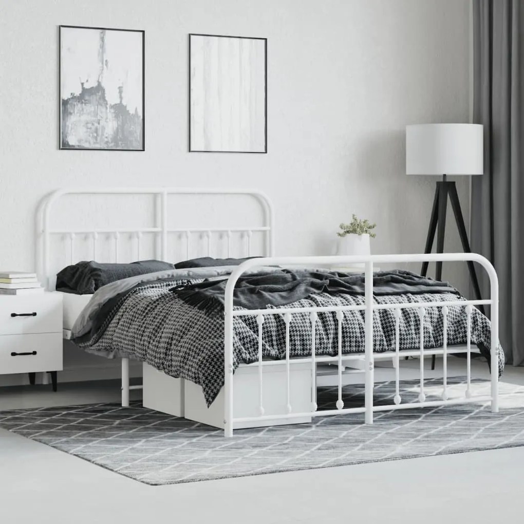 Estrutura de cama com cabeceira e pés 135x190 cm metal branco