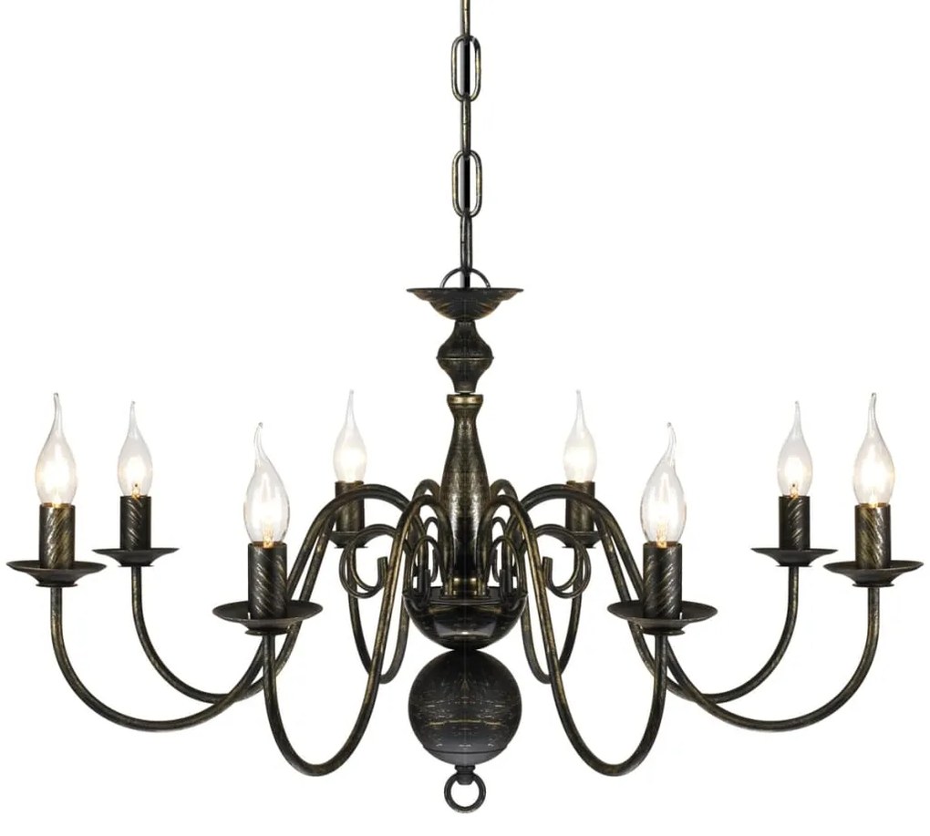 Candelabro de metal preto antigo com 8 lâmpadas E14