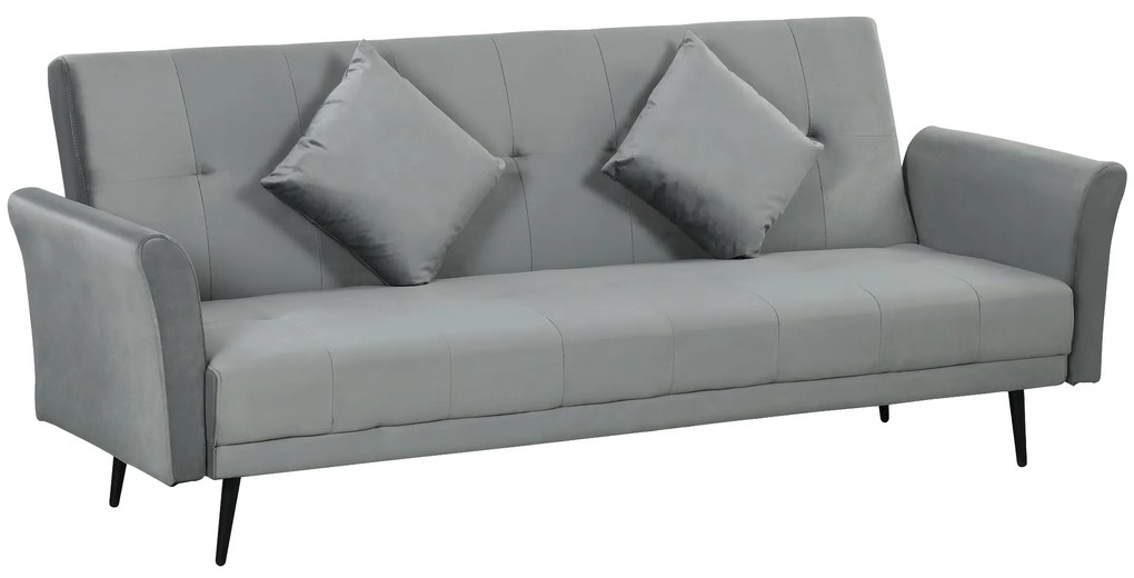 HOMCOM Sofá Cama Convertível Sofá Cama de 3 Lugares com Encosto Ajustável de 3 Níveis e 2 Almofadas Acolchoadas 206x81x83 cm Cinza