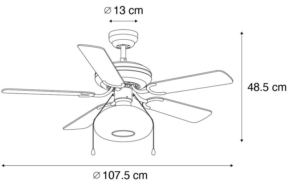 Ventilador de teto preto 107,5cm com interruptor de tração - Mistral Busa Art Deco,Industrial