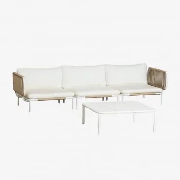 Conjunto De Jardim Com Sofá Modular De 3 Peças Com 2 Módulos De Canto E Mesa De Centro Em Aço Roubly Beige De Amêndoa - Sklum