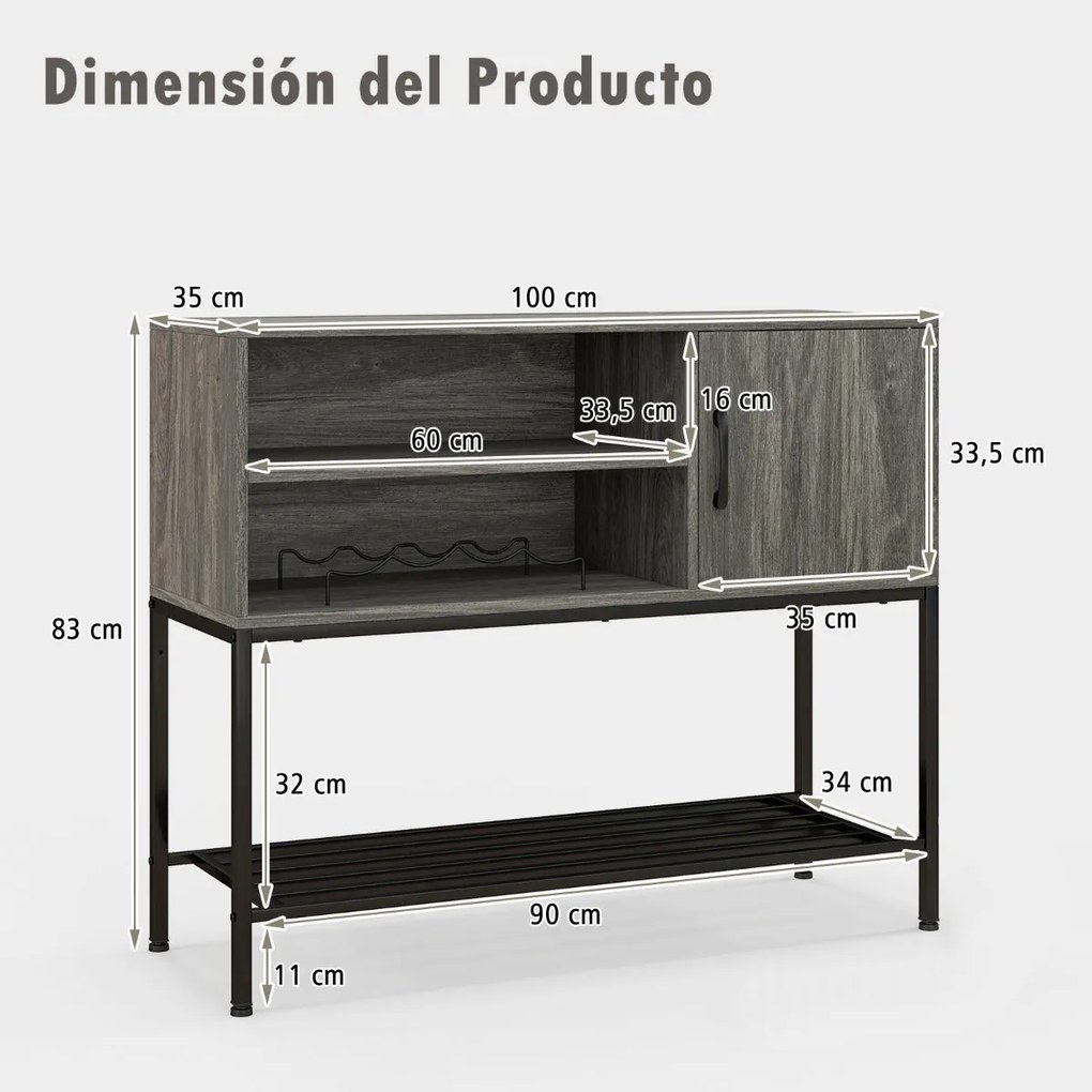 Aparador Vendas Novas com Suporte para Garrafas e Estantes – 100x35x83