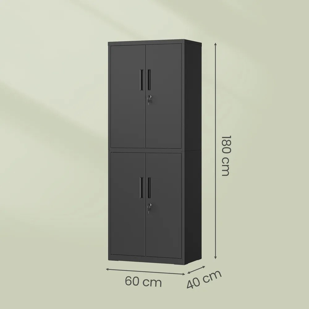 Armário para arquivos escritorio, armário de arrumação, 40 x 60 x 180 cm Preto