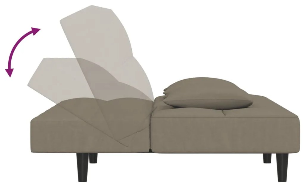 Sofá-cama 2 lugares com duas almofadas veludo cinzento-claro