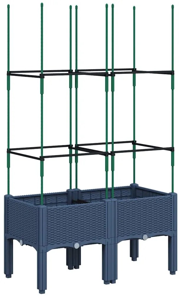 Vaso/floreira de jardim c/ treliça 80x40x142,5 cm PP cinzento azul