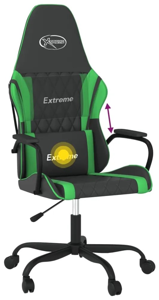 Cadeira gaming massagens couro artificial preto e verde