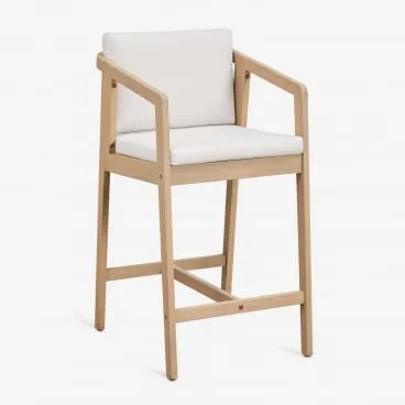 Taburete Alto De Jardim Em Madeira De Acácia Kaela ↑65 Cm & Marrom Acácia Claro & Tecido Gardénia Branco - Sklum