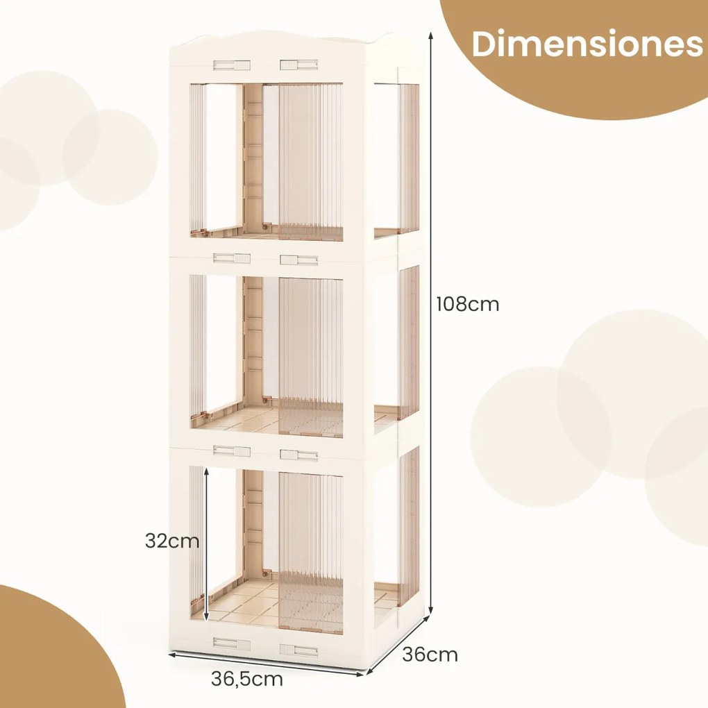 Estante com base giratória giratória 360° com 3 níveis em Plástico dobrável 36,5 x 36 x 108 cm com prateleiras Branca