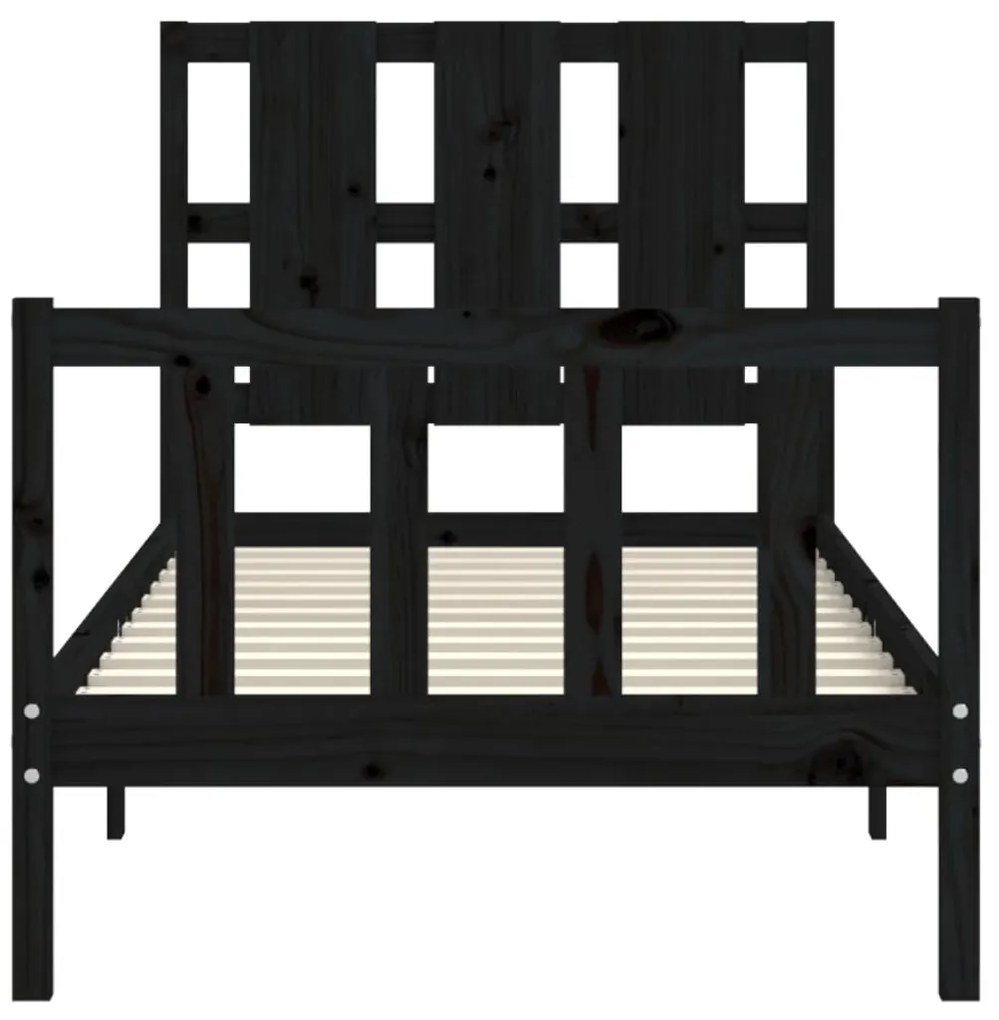 Estrutura de cama com cabeceira 100x200 cm madeira maciça preto
