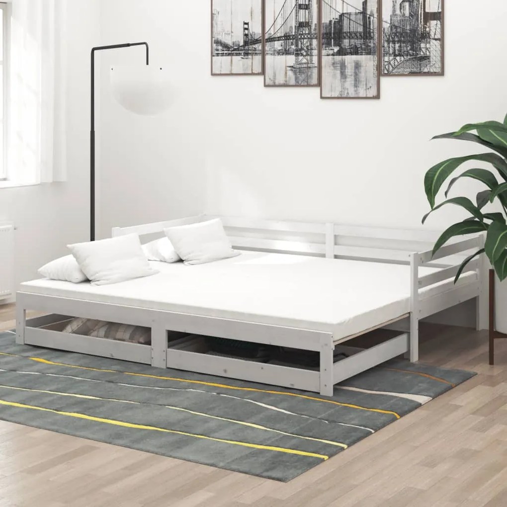 vidaXL Estrutura sofá-cama de puxar 2x(90x200) cm pinho maciço branco