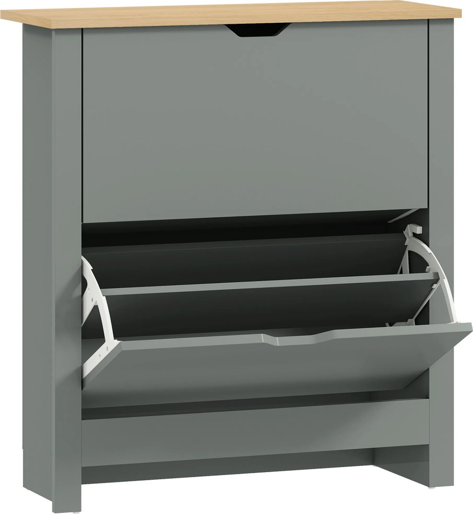 HOMCOM Sapateira com 2 portas basculantes, divisória ajustável para 8-12 pares de sapatos, 72 x 26 x 80 cm, Cinza claro | Aosom Portugal