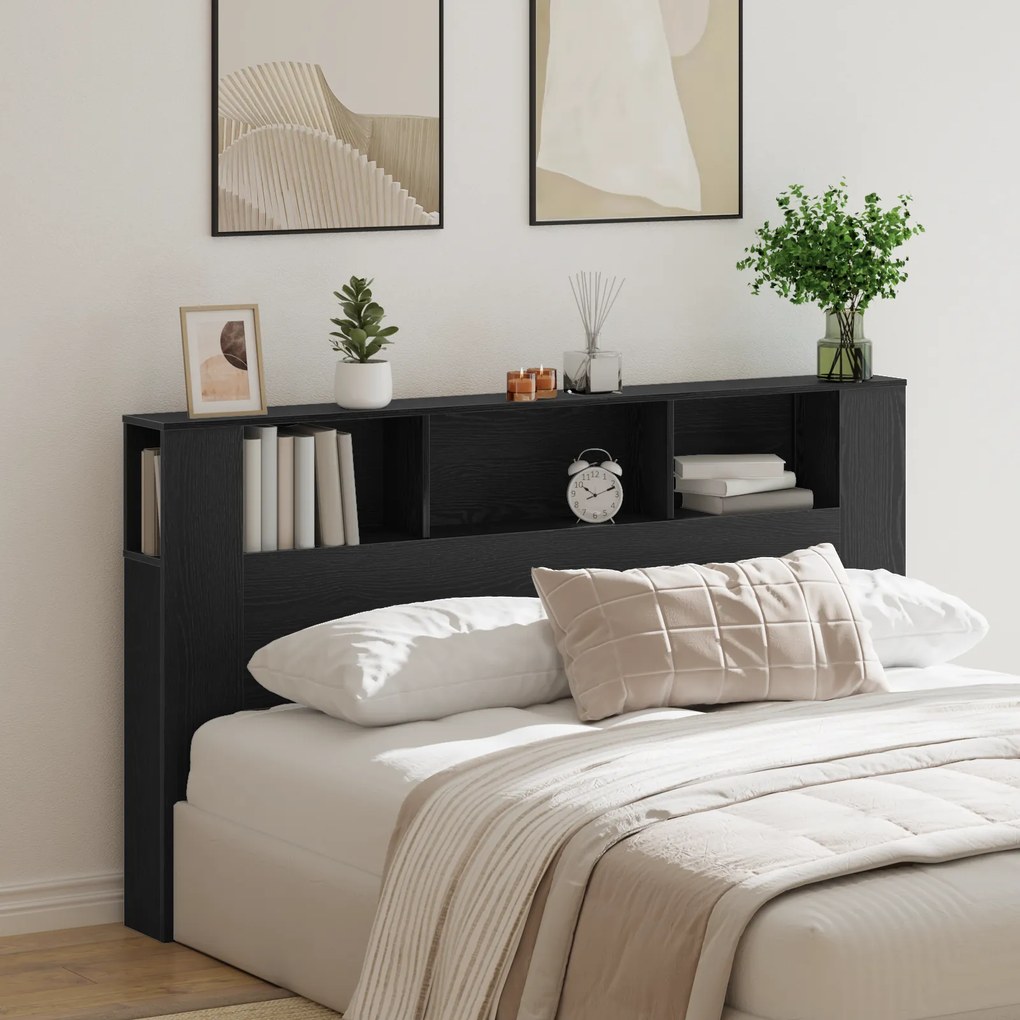 Cabeceira de Cômoda vidaXL em Carvalho Preto - 180x18.5x102.5 cm