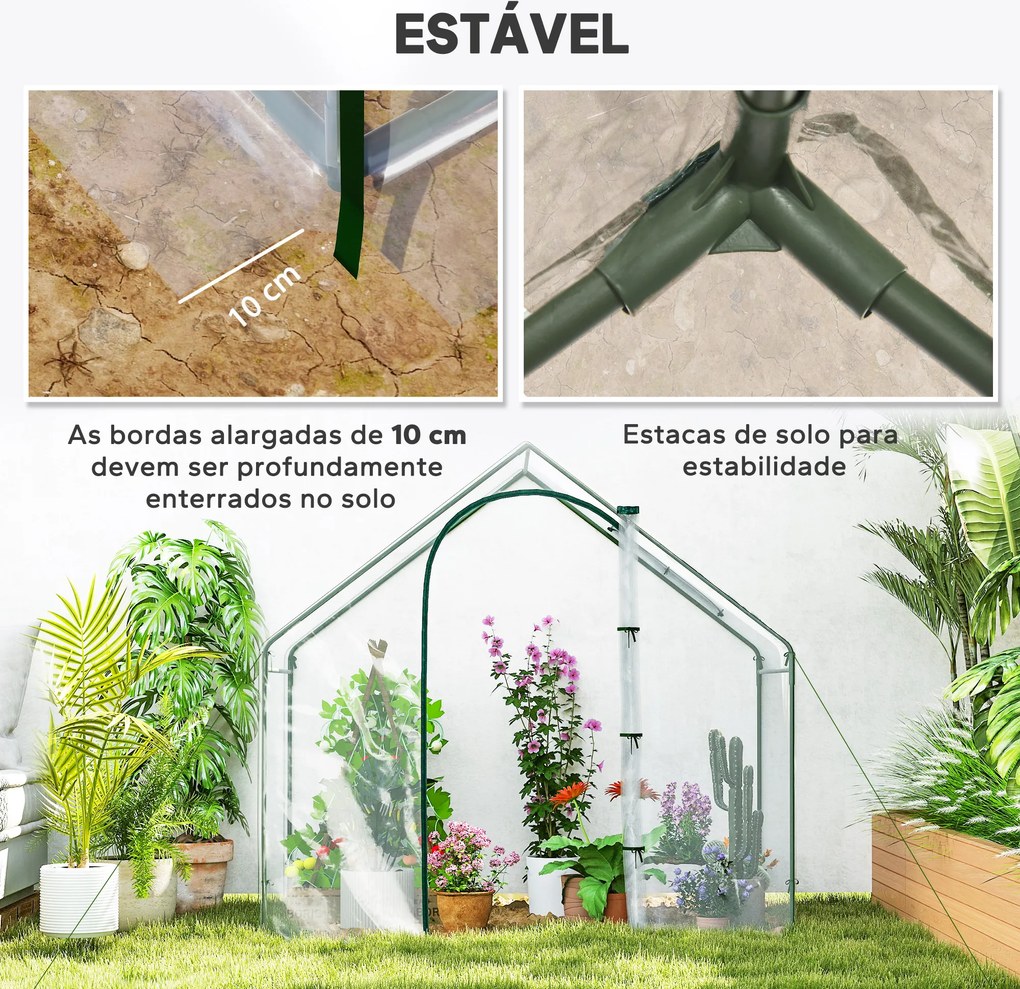 Estufa com Janela Porta Estrutura de Aço e Cobertura de Plástico Impermeável Anti-UV 180x100x168 cm Transparente