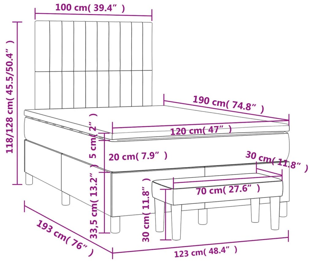 Cama boxspring com colchão 120x190 cm veludo cinzento-claro