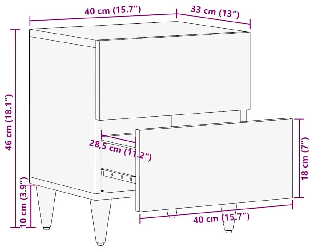 Mesa de cabeceira cinzento claro 40x33x46 cm