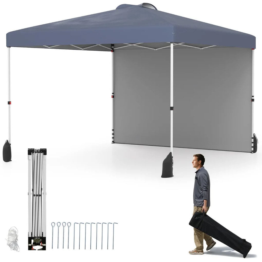 Tenda Pop up portátil para jardim, festas, eventos de 3 x 3 m com parede lateral, 4 x Sacos de areia e com bolsa enrolável cinzenta.