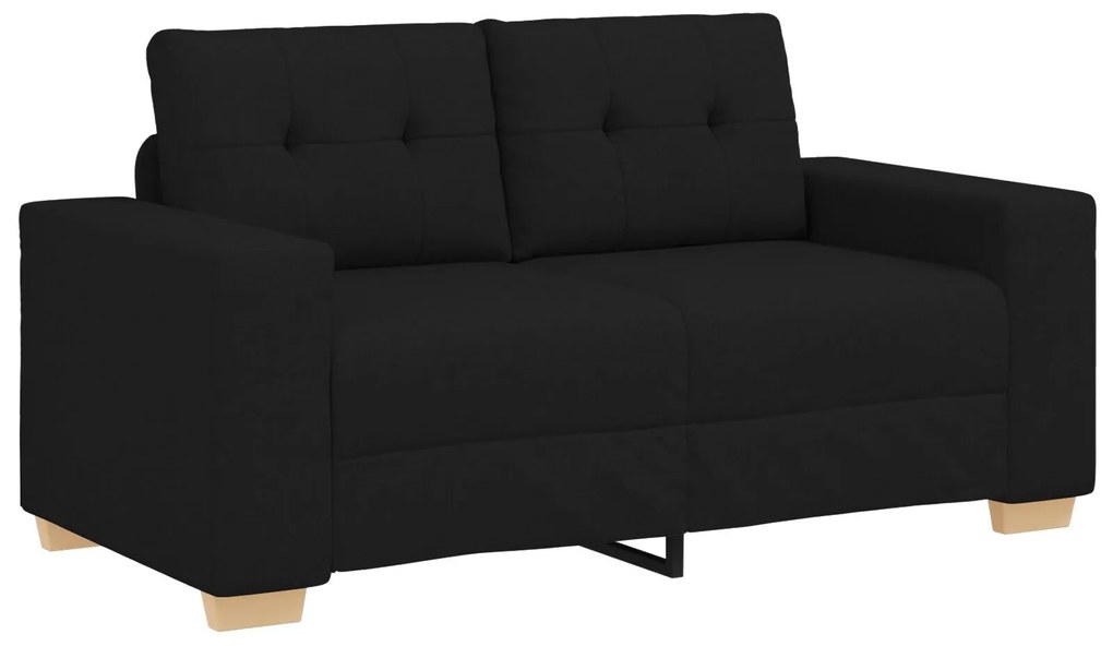 Conjunto de Sofá de 3 Peças com Almofadas em Tecido Preto