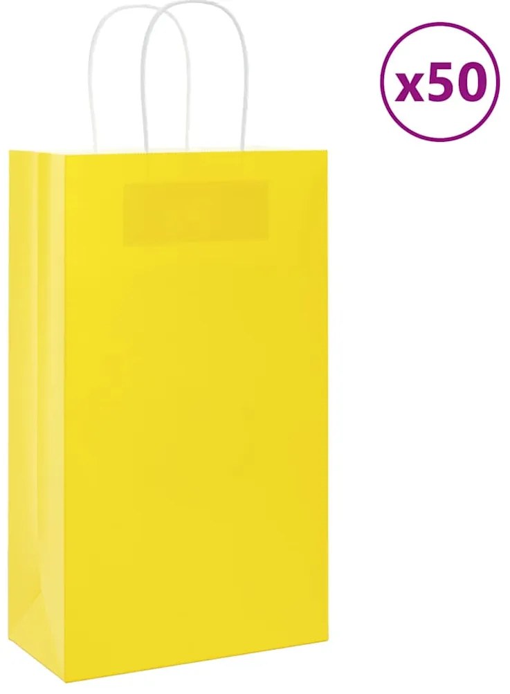 vidaXL Sacos de papel 50 unid com alças amarelo 21x11x36 cm